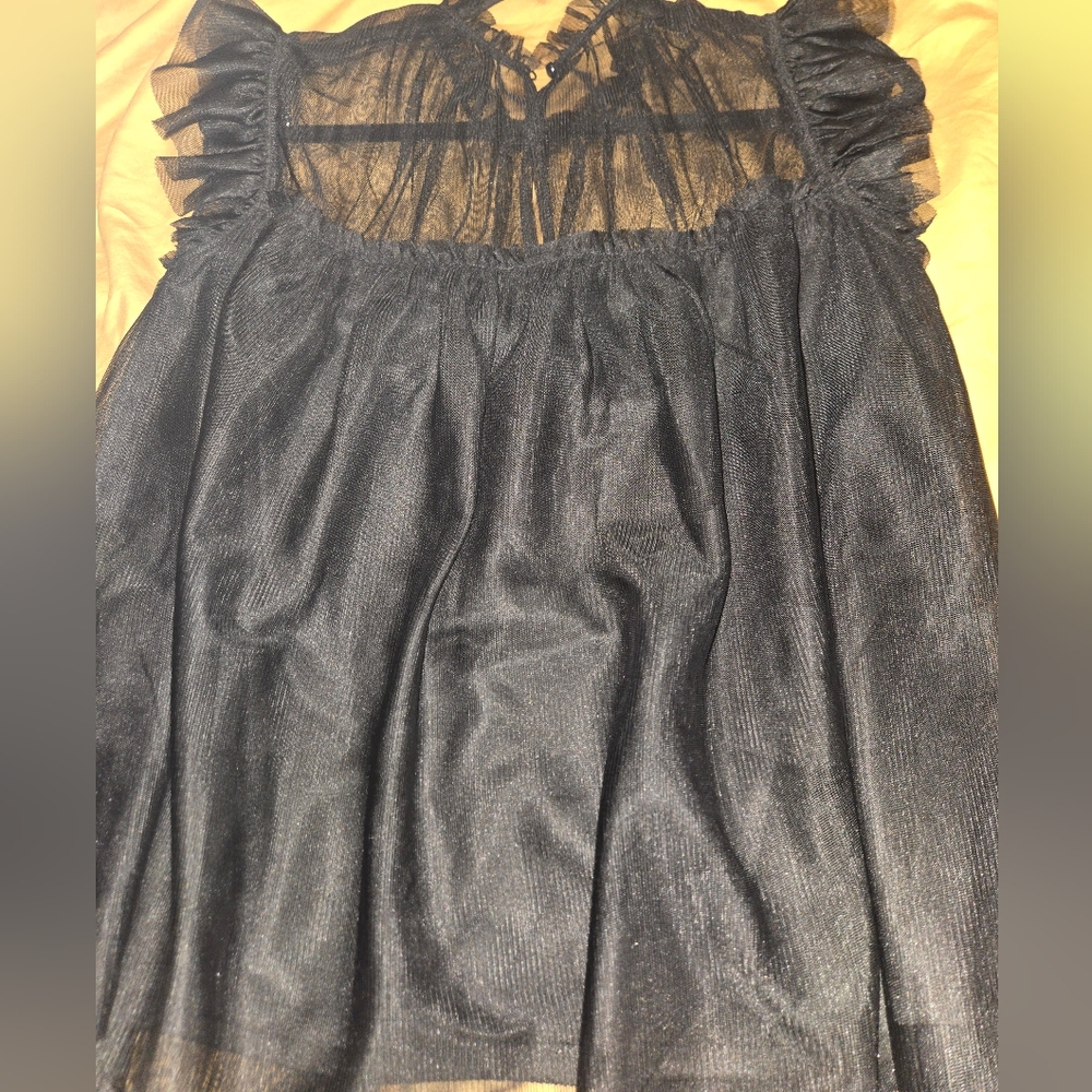 Wednesday Adams Vibes Black Sheer Ruffle Babydoll Top